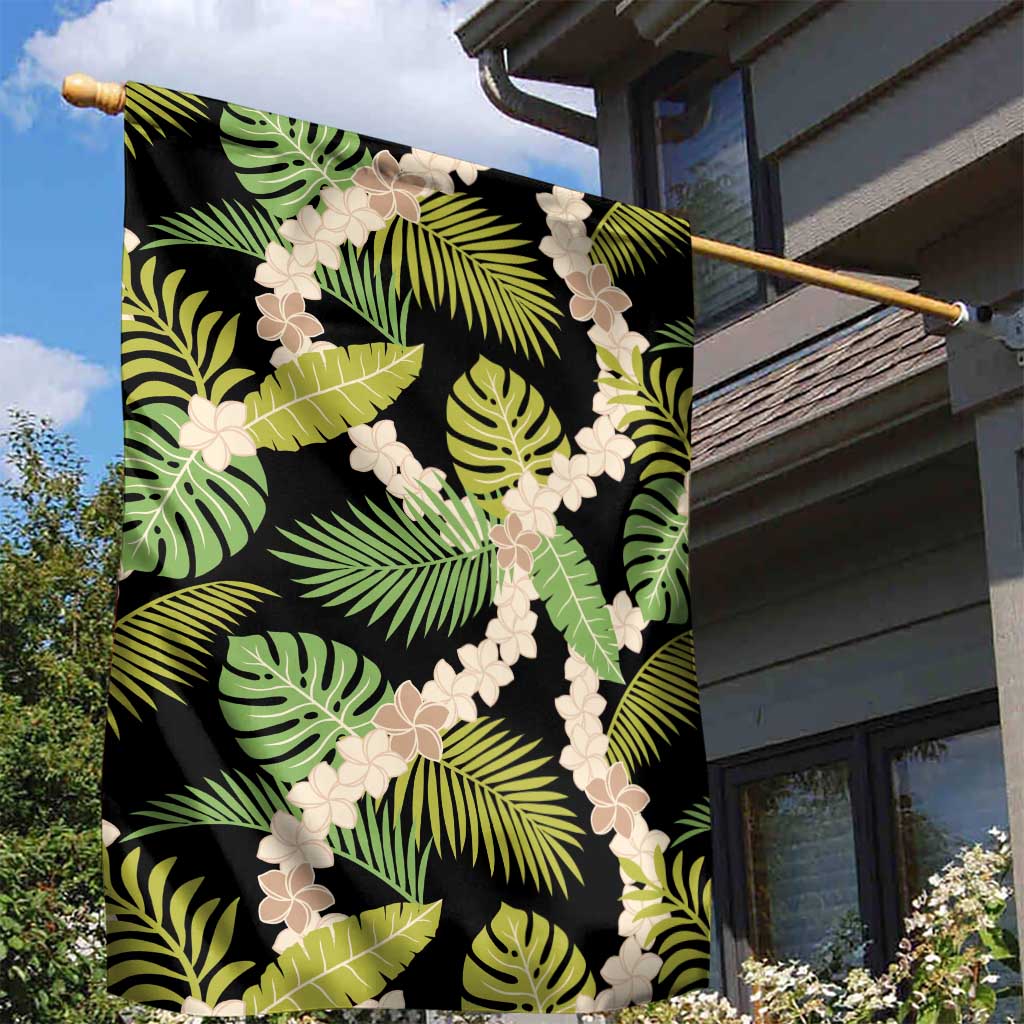 Black Hawaii Plumeria Lei With Tropical Leaves Garden Flag LT14 - Polynesian Pride