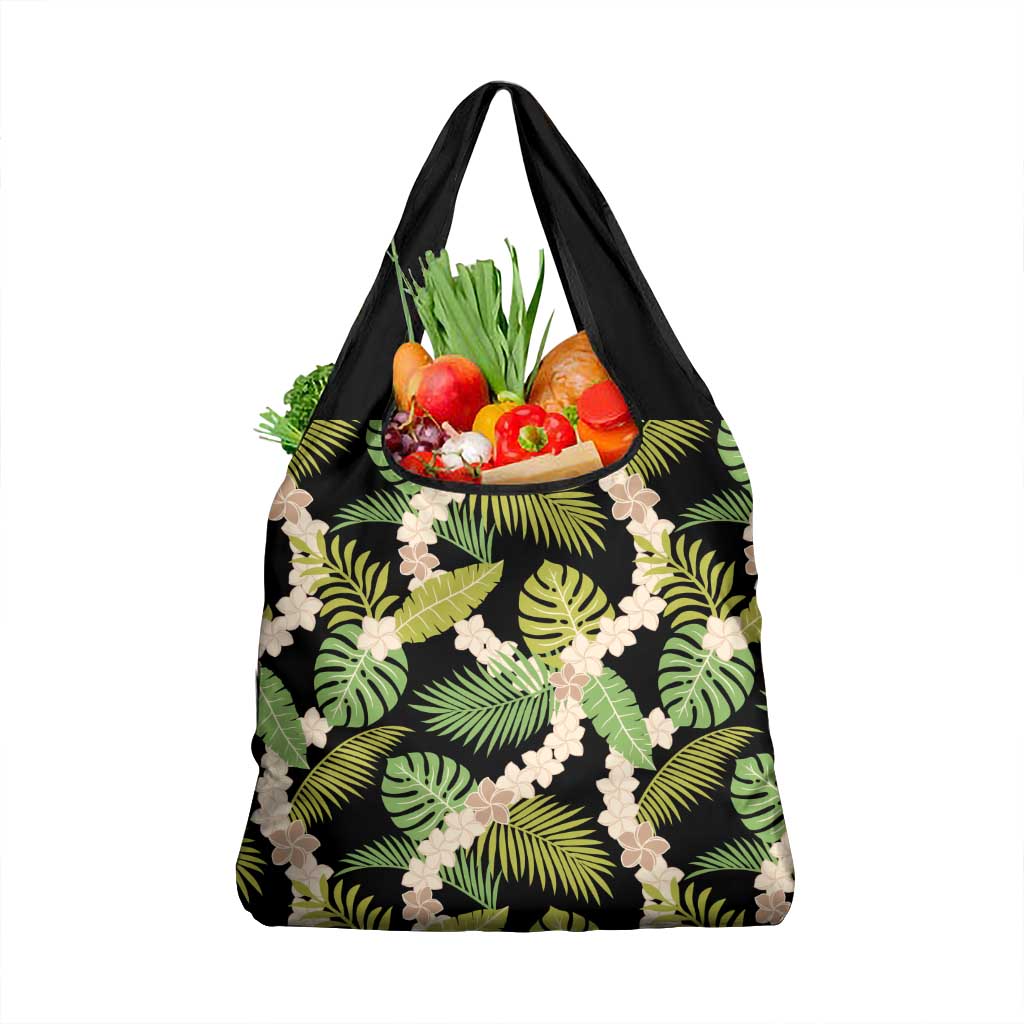 Black Hawaii Plumeria Lei With Tropical Leaves Grocery Bag LT14 1-pack One Size Black - Polynesian Pride