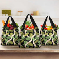 Black Hawaii Plumeria Lei With Tropical Leaves Grocery Bag LT14 3-pack One Size Black - Polynesian Pride