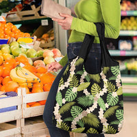 Black Hawaii Plumeria Lei With Tropical Leaves Grocery Bag LT14 - Polynesian Pride