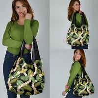 Black Hawaii Plumeria Lei With Tropical Leaves Grocery Bag LT14 - Polynesian Pride