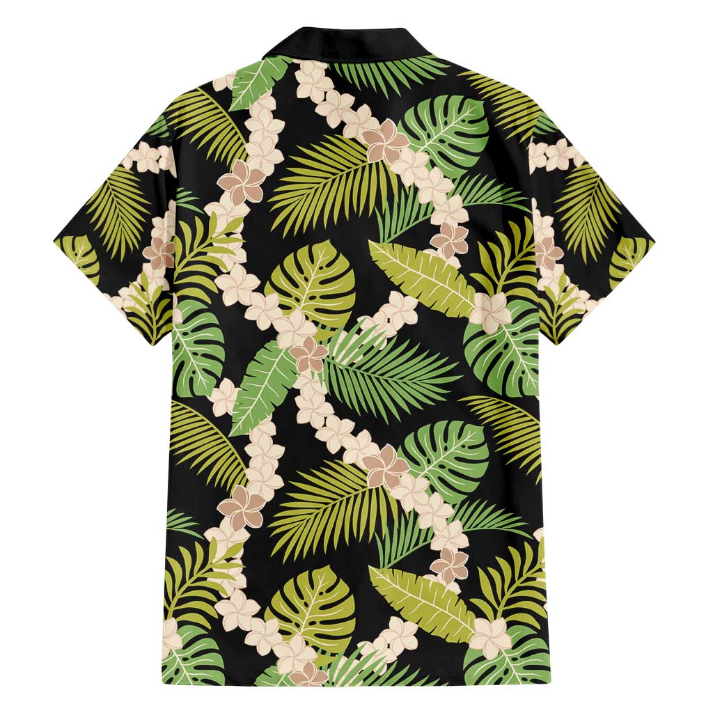 Black Hawaii Plumeria Lei With Tropical Leaves Hawaiian Shirt LT14 - Polynesian Pride