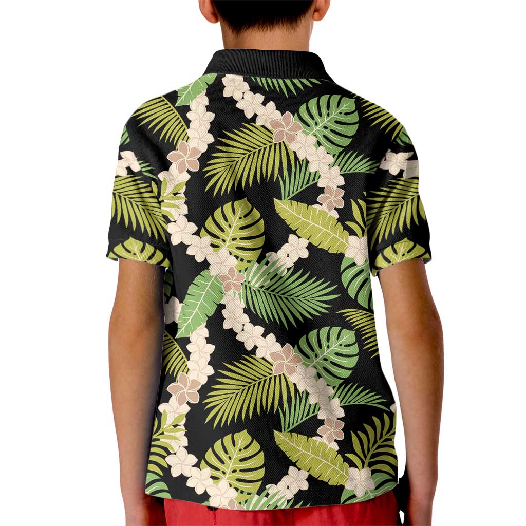 Black Hawaii Plumeria Lei With Tropical Leaves Kid Polo Shirt