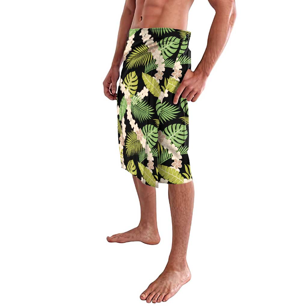 Black Hawaii Plumeria Lei With Tropical Leaves Lavalava