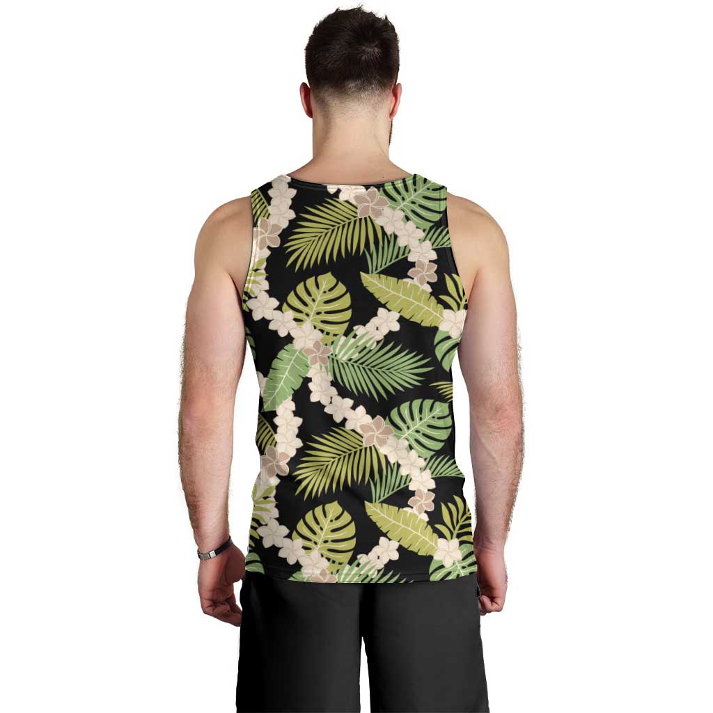 Black Hawaii Plumeria Lei With Tropical Leaves Men Tank Top LT14 - Polynesian Pride