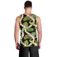Black Hawaii Plumeria Lei With Tropical Leaves Men Tank Top LT14 - Polynesian Pride