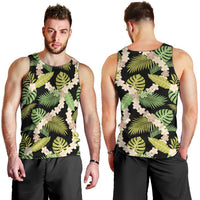 Black Hawaii Plumeria Lei With Tropical Leaves Men Tank Top LT14 - Polynesian Pride