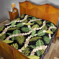 Black Hawaii Plumeria Lei With Tropical Leaves Quilt