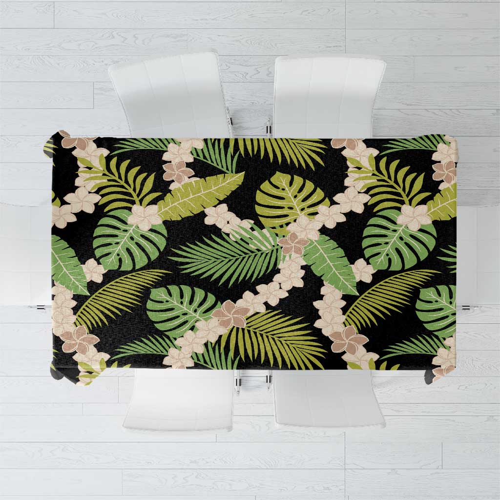 Black Hawaii Plumeria Lei With Tropical Leaves Tablecloth LT14 Black - Polynesian Pride