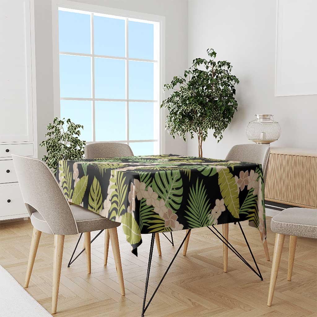 Black Hawaii Plumeria Lei With Tropical Leaves Tablecloth LT14 - Polynesian Pride