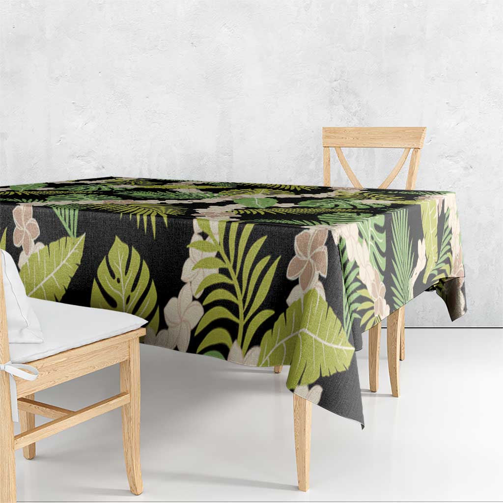 Black Hawaii Plumeria Lei With Tropical Leaves Tablecloth LT14 - Polynesian Pride