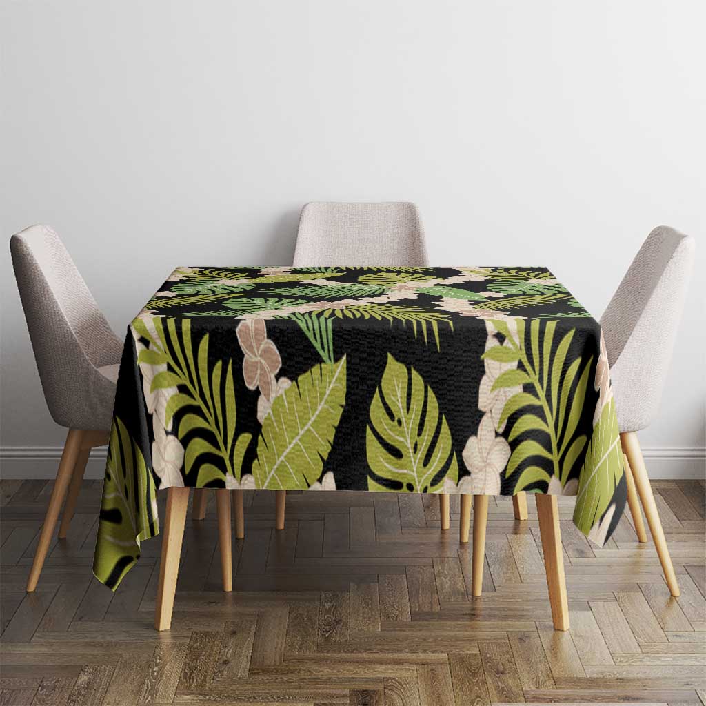 Black Hawaii Plumeria Lei With Tropical Leaves Tablecloth LT14 - Polynesian Pride
