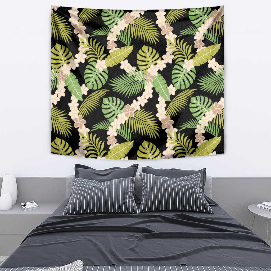 Black Hawaii Plumeria Lei With Tropical Leaves Tapestry