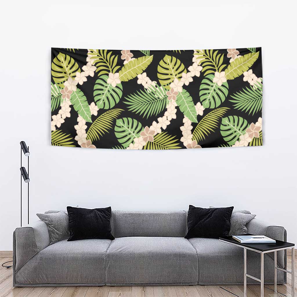 Black Hawaii Plumeria Lei With Tropical Leaves Tapestry
