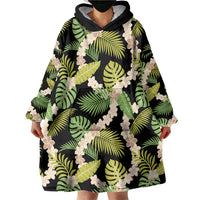 Black Hawaii Plumeria Lei With Tropical Leaves Wearable Blanket Hoodie LT14 - Polynesian Pride