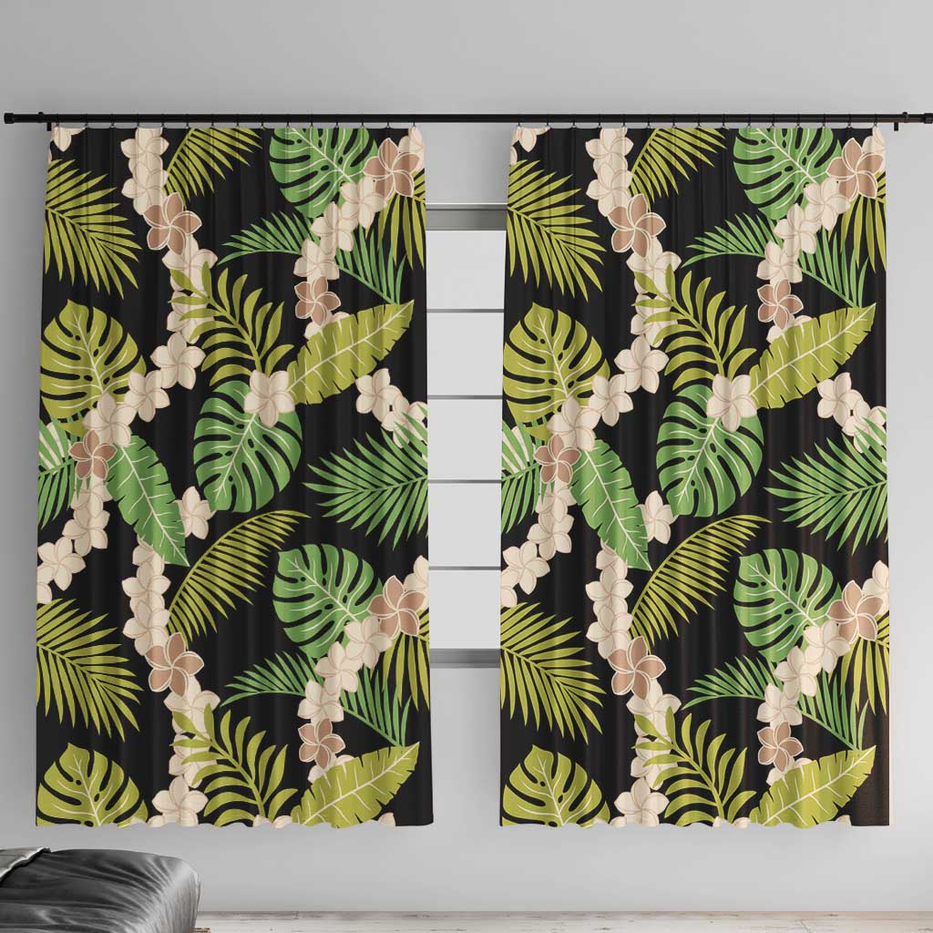 Black Hawaii Plumeria Lei With Tropical Leaves Window Curtain LT14 With Hooks Black - Polynesian Pride