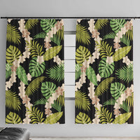 Black Hawaii Plumeria Lei With Tropical Leaves Window Curtain LT14 With Hooks Black - Polynesian Pride