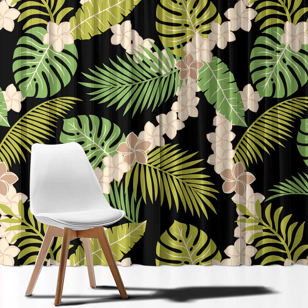 Black Hawaii Plumeria Lei With Tropical Leaves Window Curtain LT14 - Polynesian Pride