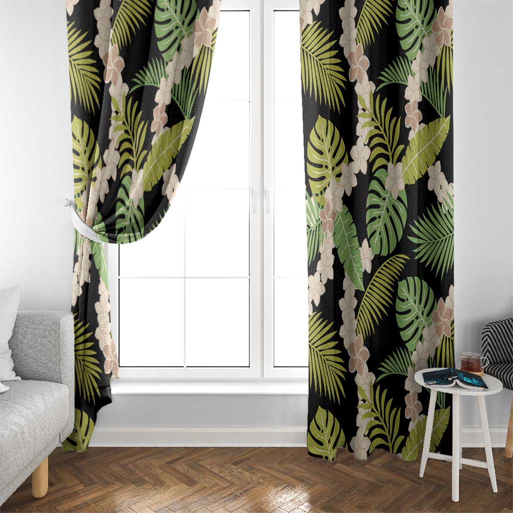 Black Hawaii Plumeria Lei With Tropical Leaves Window Curtain LT14 - Polynesian Pride