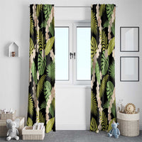 Black Hawaii Plumeria Lei With Tropical Leaves Window Curtain LT14 - Polynesian Pride