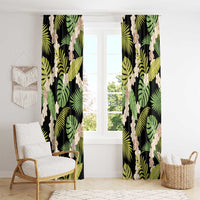 Black Hawaii Plumeria Lei With Tropical Leaves Window Curtain LT14 - Polynesian Pride