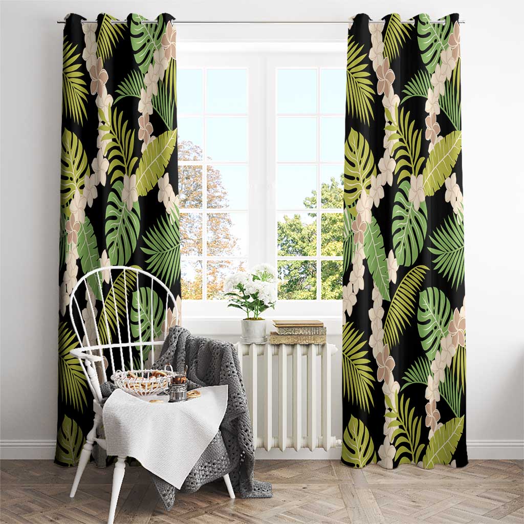 Black Hawaii Plumeria Lei With Tropical Leaves Window Curtain LT14 - Polynesian Pride