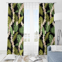 Black Hawaii Plumeria Lei With Tropical Leaves Window Curtain LT14 - Polynesian Pride