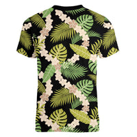 Black Hawaii Plumeria Lei With Tropical Leaves Women V-Neck T-Shirt LT14 - Polynesian Pride