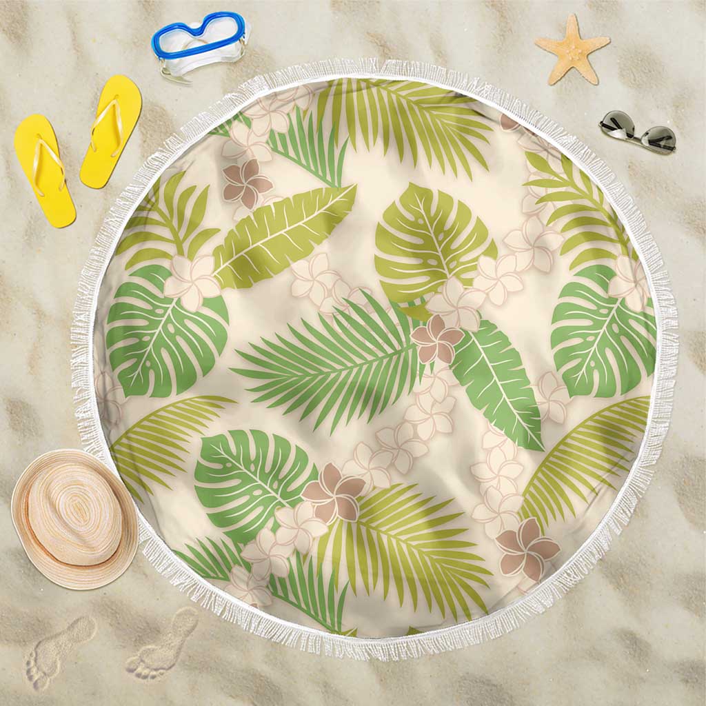 Beige Hawaii Plumeria Lei With Tropical Leaves Beach Blanket LT14 One Size 150cm Beige - Polynesian Pride
