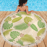 Beige Hawaii Plumeria Lei With Tropical Leaves Beach Blanket LT14 - Polynesian Pride