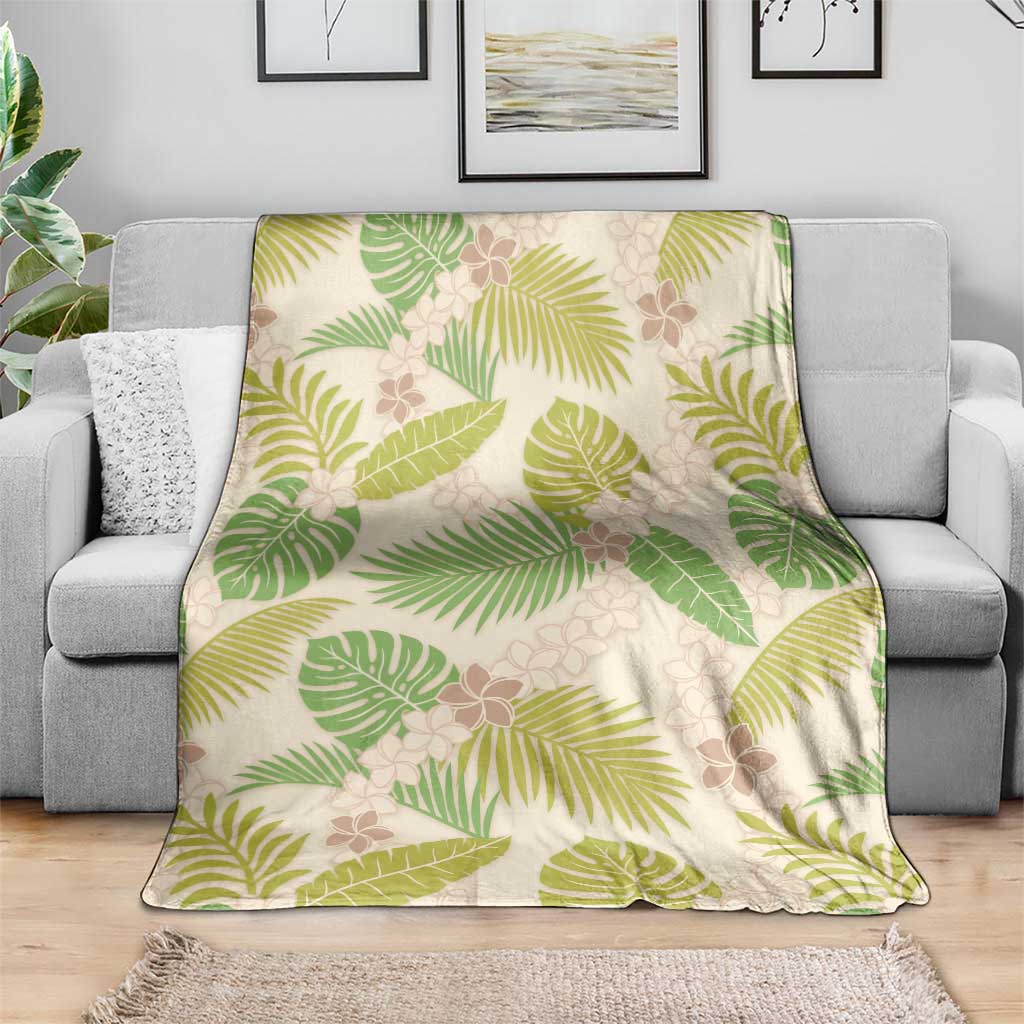 Beige Hawaii Plumeria Lei With Tropical Leaves Blanket LT14 - Polynesian Pride
