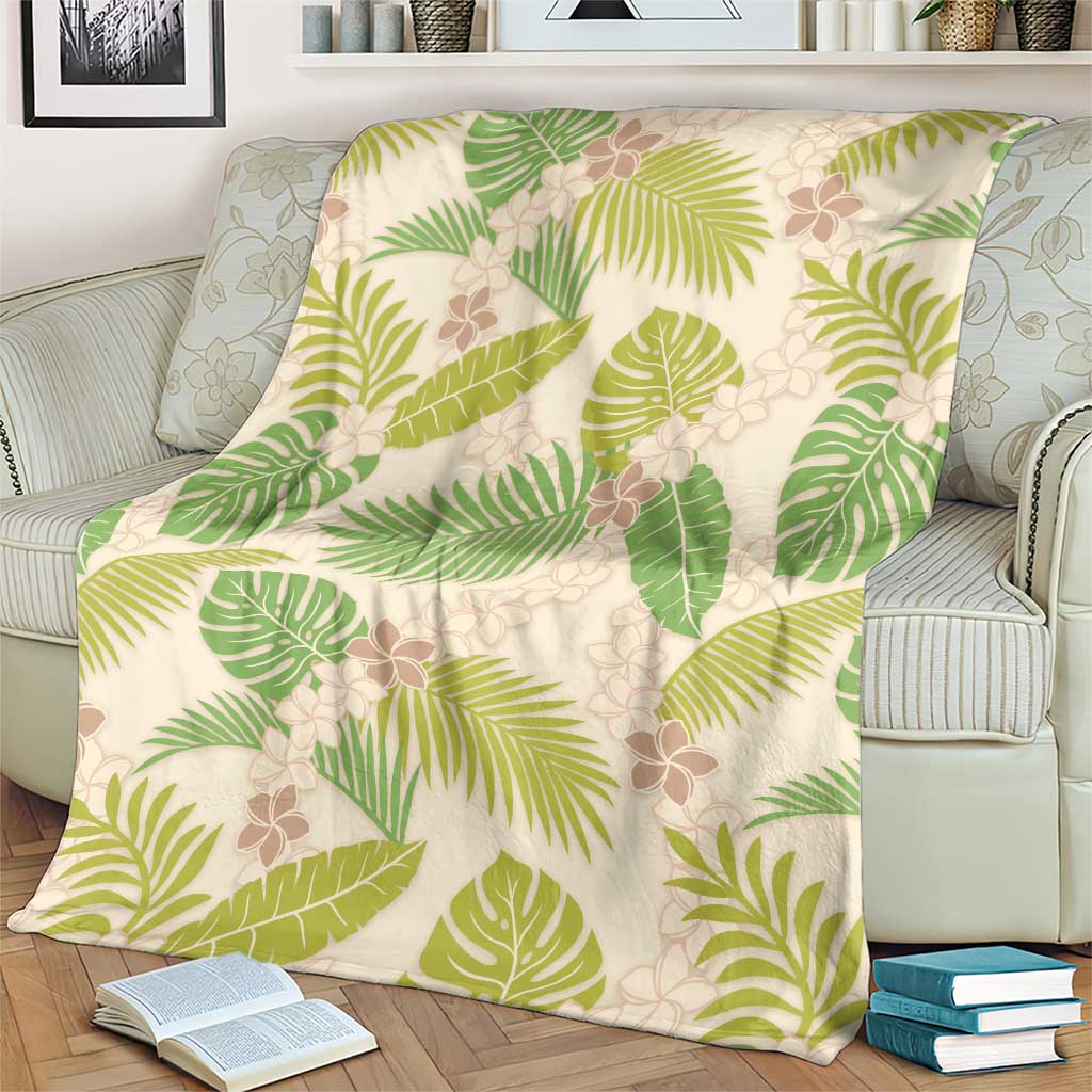 Beige Hawaii Plumeria Lei With Tropical Leaves Blanket LT14 - Polynesian Pride