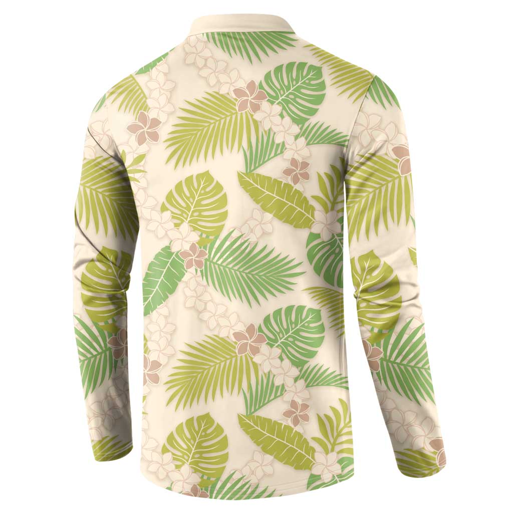 Beige Hawaii Plumeria Lei With Tropical Leaves Button Sweatshirt LT14 - Polynesian Pride