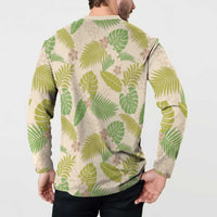 Beige Hawaii Plumeria Lei With Tropical Leaves Button Sweatshirt LT14 - Polynesian Pride