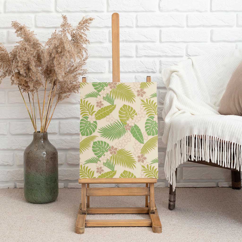 Beige Hawaii Plumeria Lei With Tropical Leaves Canvas Wall Art LT14 - Polynesian Pride