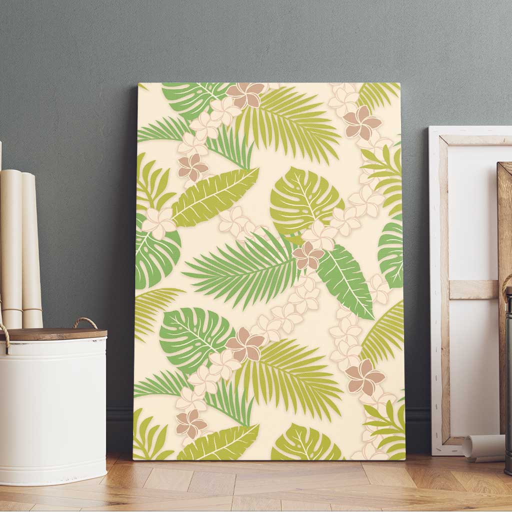 Beige Hawaii Plumeria Lei With Tropical Leaves Canvas Wall Art LT14 - Polynesian Pride