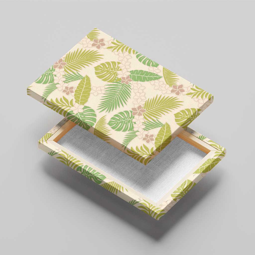 Beige Hawaii Plumeria Lei With Tropical Leaves Canvas Wall Art LT14 - Polynesian Pride