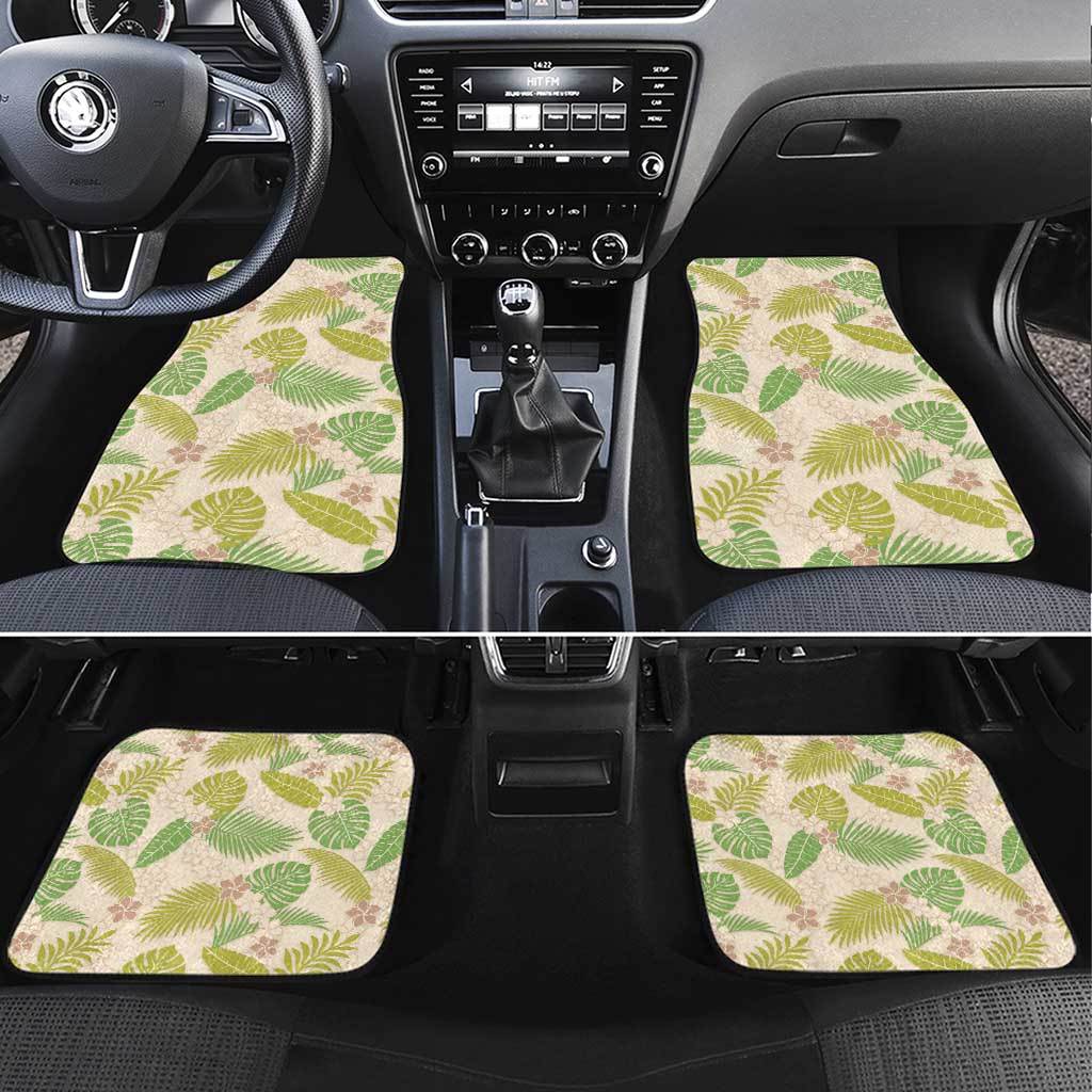 Beige Hawaii Plumeria Lei With Tropical Leaves Car Mats