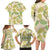 Beige Hawaii Plumeria Lei With Tropical Leaves Family Matching Long Sleeve Bodycon Dress and Hawaiian Shirt