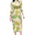 Beige Hawaii Plumeria Lei With Tropical Leaves Family Matching Long Sleeve Bodycon Dress and Hawaiian Shirt