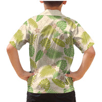 Beige Hawaii Plumeria Lei With Tropical Leaves Family Matching Mermaid Dress and Hawaiian Shirt