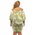 Beige Hawaii Plumeria Lei With Tropical Leaves Family Matching Off Shoulder Short Dress and Hawaiian Shirt