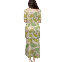 Beige Hawaii Plumeria Lei With Tropical Leaves Family Matching Puletasi and Hawaiian Shirt