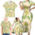 Beige Hawaii Plumeria Lei With Tropical Leaves Family Matching Short Sleeve Bodycon Dress and Hawaiian Shirt