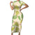 Beige Hawaii Plumeria Lei With Tropical Leaves Family Matching Short Sleeve Bodycon Dress and Hawaiian Shirt