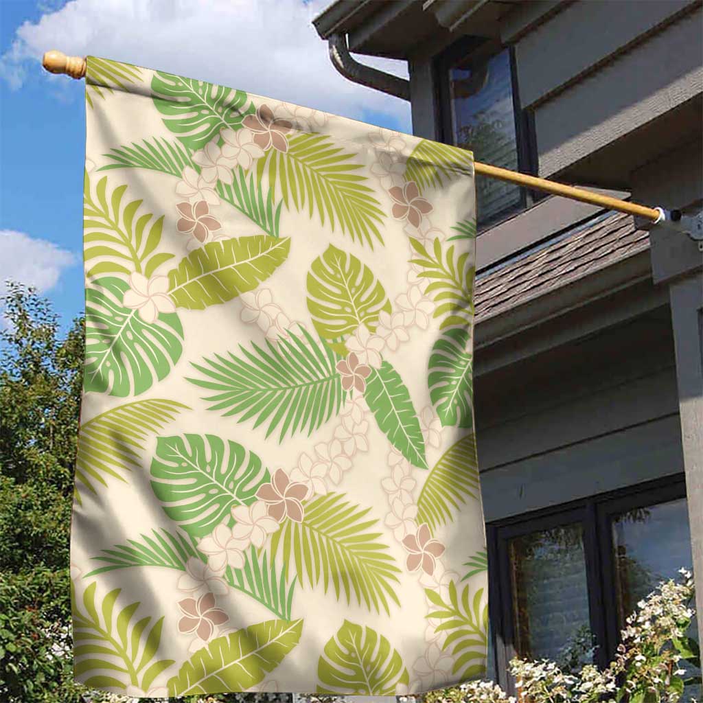 Beige Hawaii Plumeria Lei With Tropical Leaves Garden Flag LT14 - Polynesian Pride