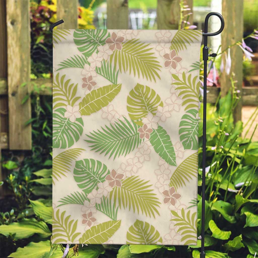 Beige Hawaii Plumeria Lei With Tropical Leaves Garden Flag LT14 Garden Flag Beige - Polynesian Pride