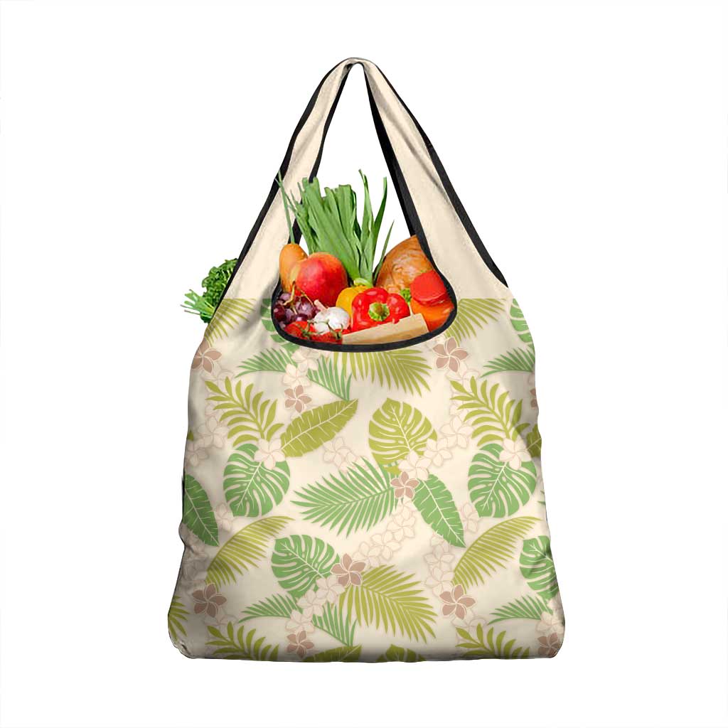 Beige Hawaii Plumeria Lei With Tropical Leaves Grocery Bag LT14 1-pack One Size Beige - Polynesian Pride