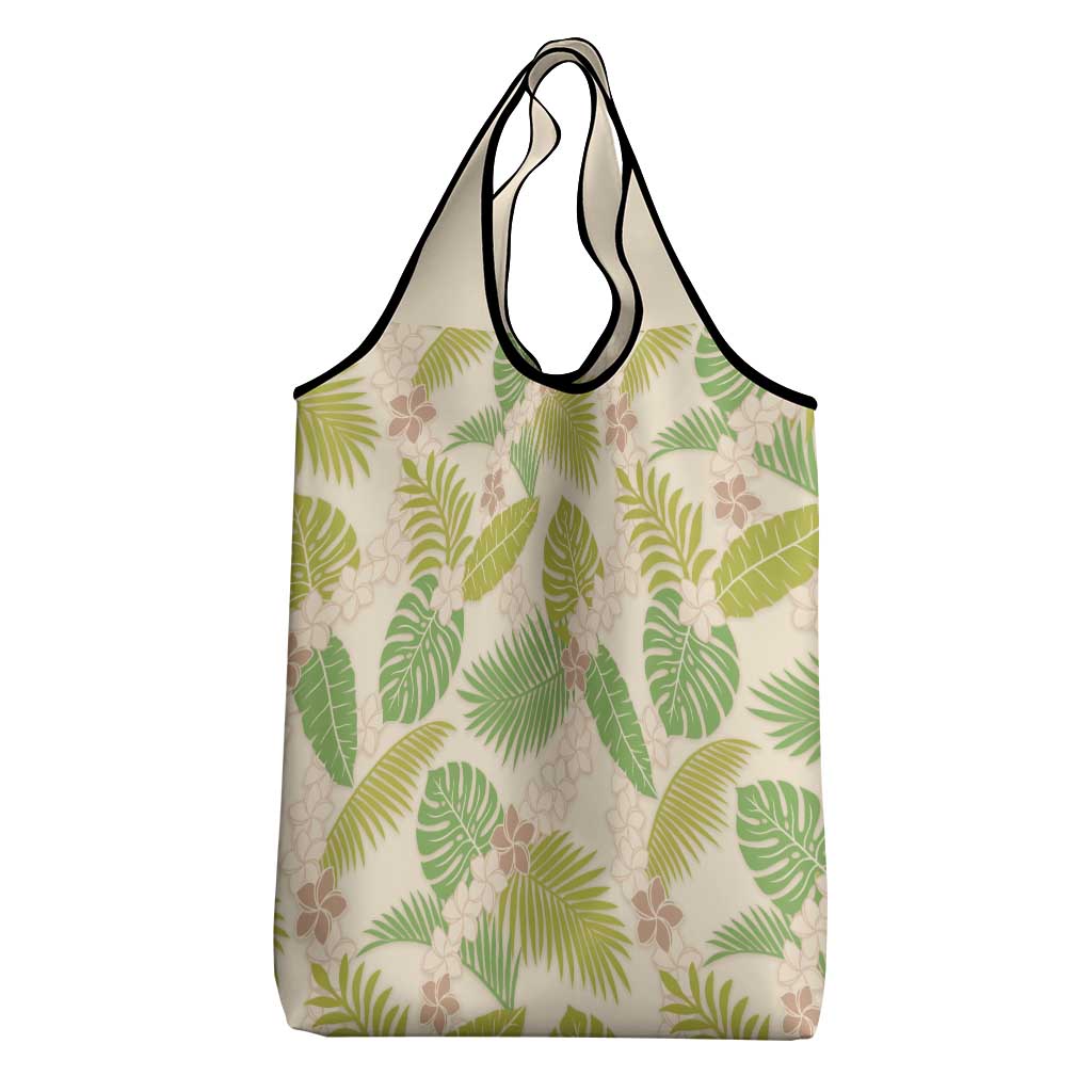 Beige Hawaii Plumeria Lei With Tropical Leaves Grocery Bag LT14 - Polynesian Pride