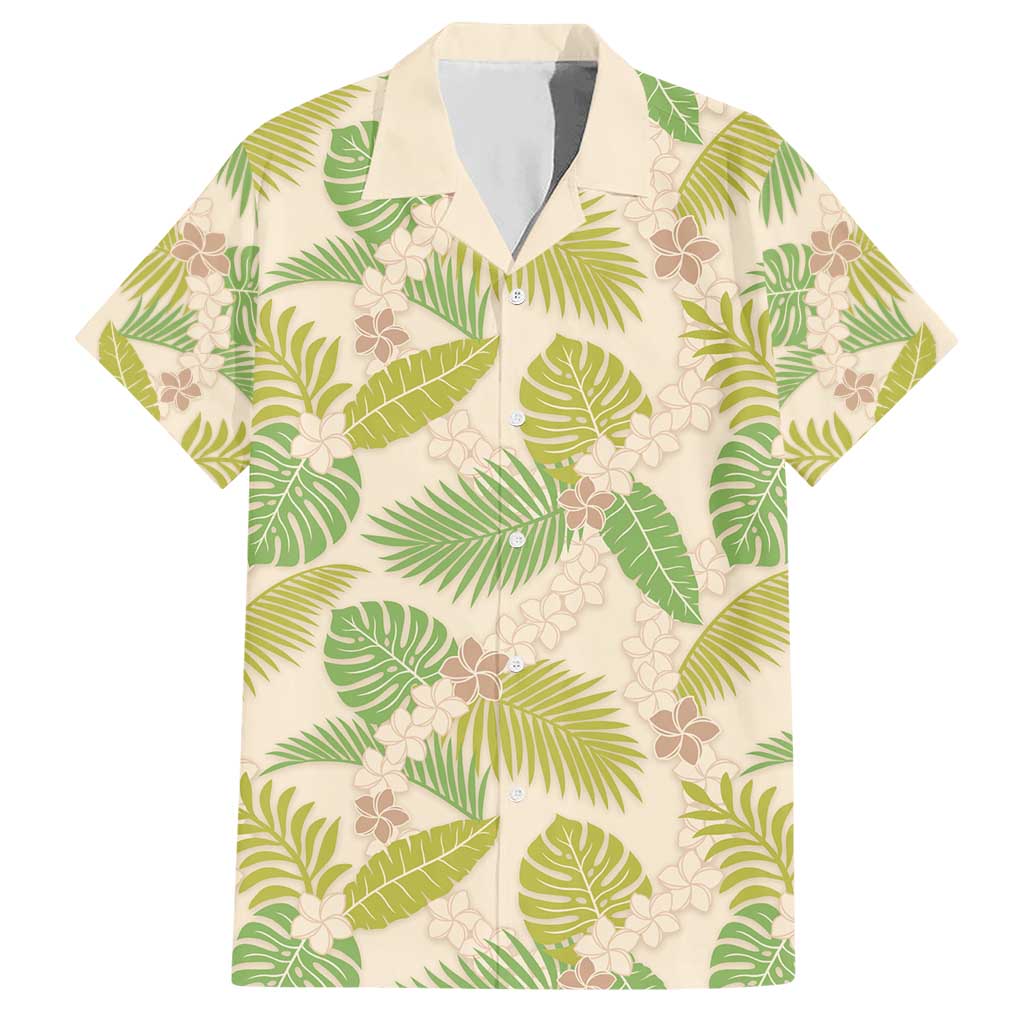 Beige Hawaii Plumeria Lei With Tropical Leaves Hawaiian Shirt LT14 Beige - Polynesian Pride